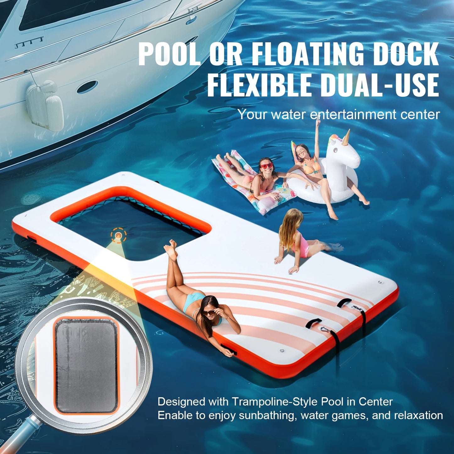 SucceBuy Inflatable Floating Dock Platform Non-Slip Water Mat
