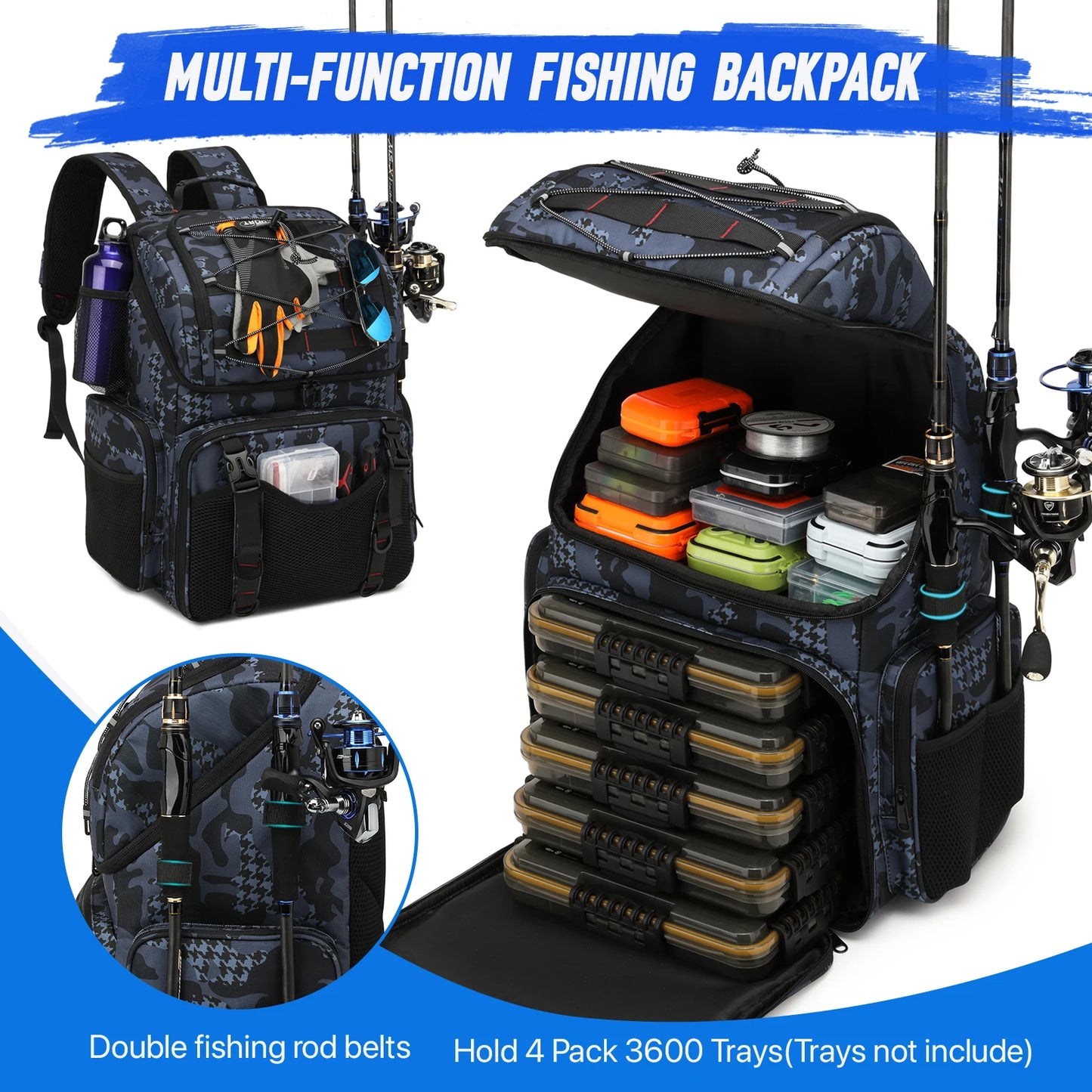 Fishing Backpack With Rod Holders And Rain Cover Tackle Bag