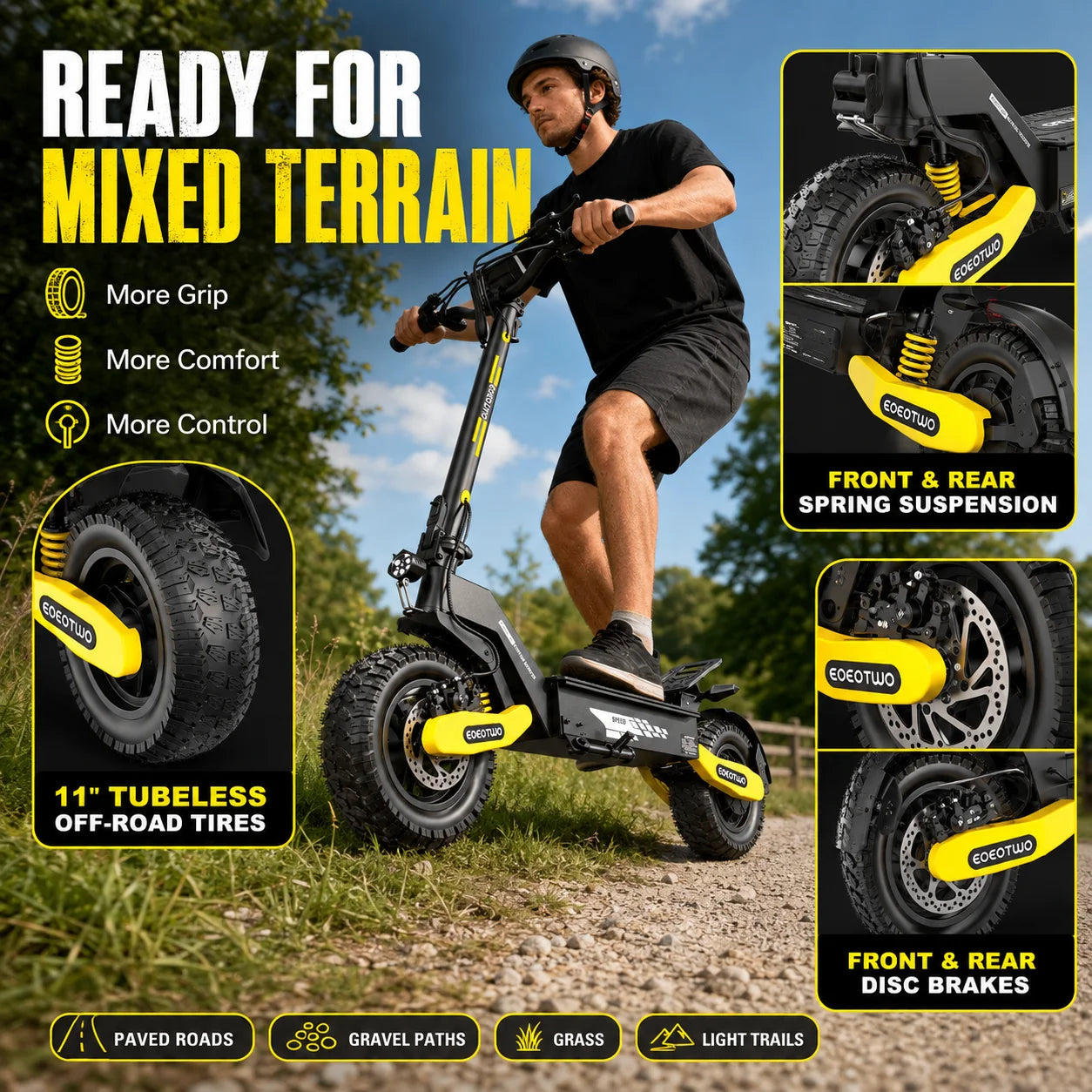 EOEOTWO 1200W Off Road Electric Scooter For Adults Long Range