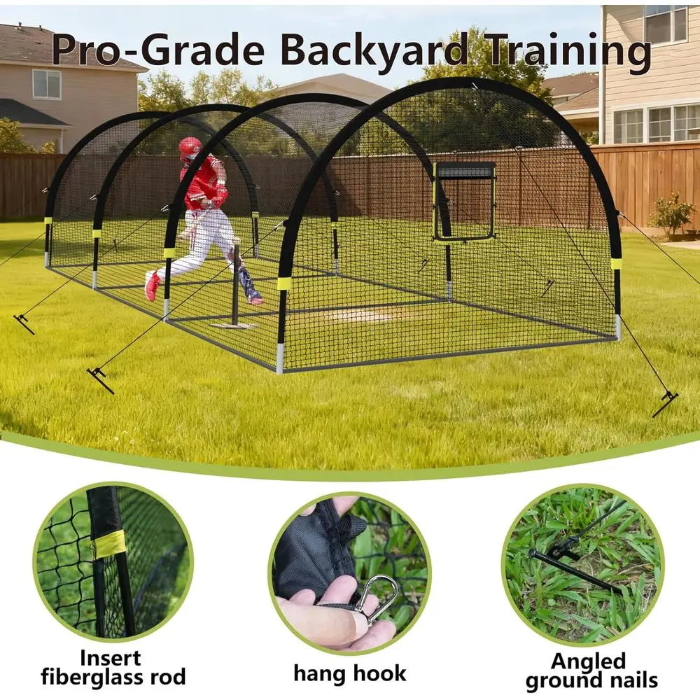 Portable Baseball And Softball Practice Cage With Pitching Machine Hole