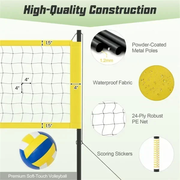 Heavy Duty Volleyball Net Set With Adjustable Poles And Winch Accessories