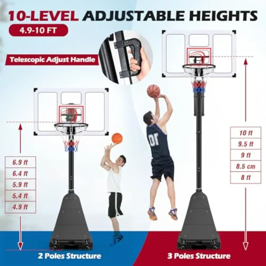 Portable Outdoor Basketball Hoop System With Shatterproof Backboard And Rebounder