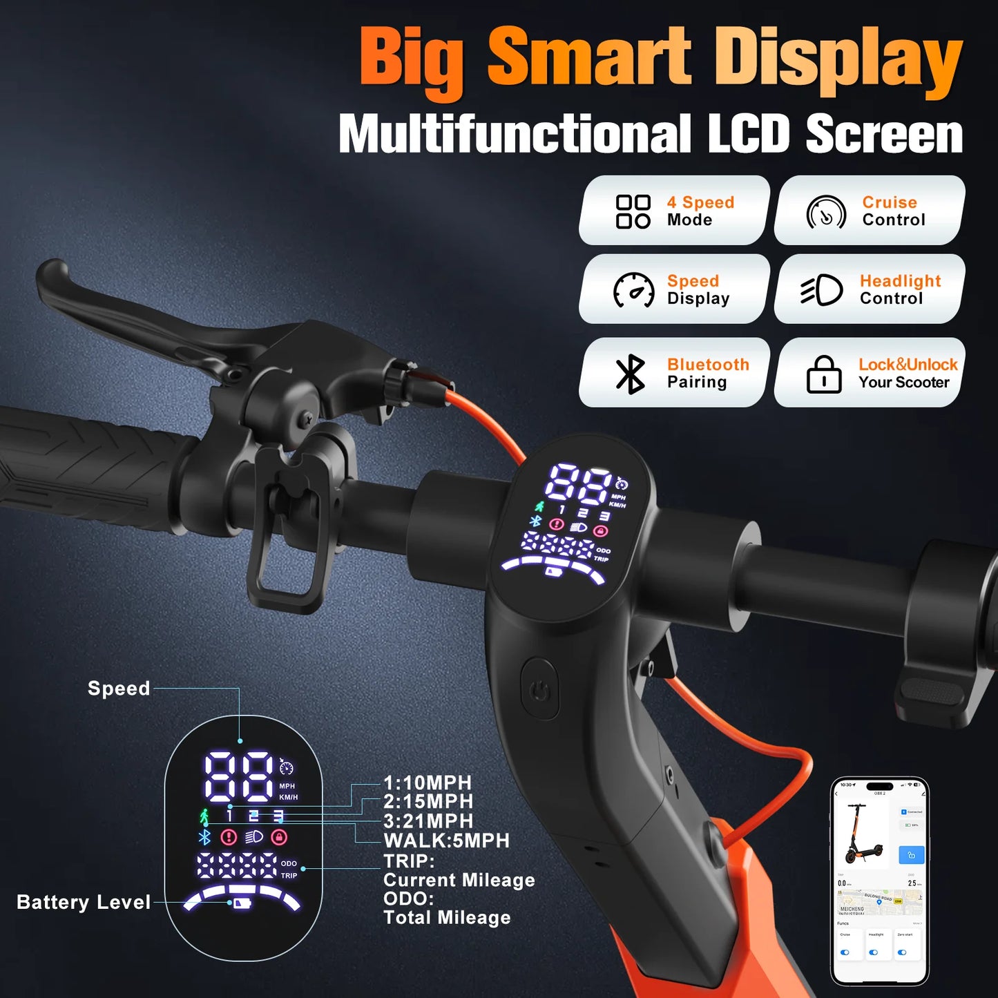 Portable Folding Electric Scooter 800W 21Mph Top Speed Daily Commuting
