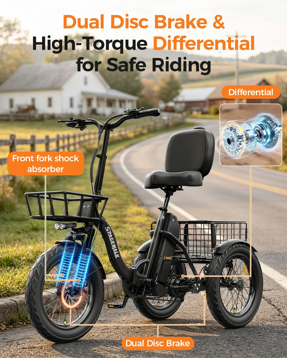 EILLEO Spacewalk Electric Tricycle for Adults with Cargo Basket