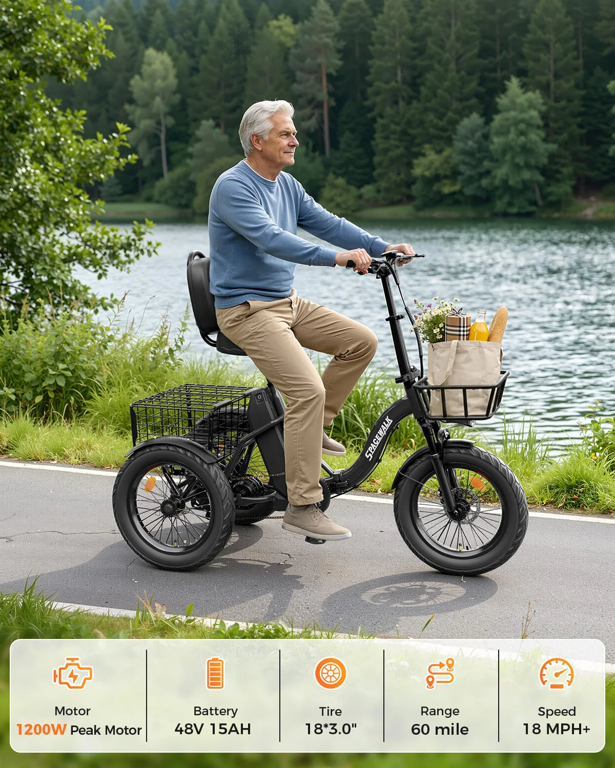 EILLEO Spacewalk Electric Tricycle for Adults with Cargo Basket