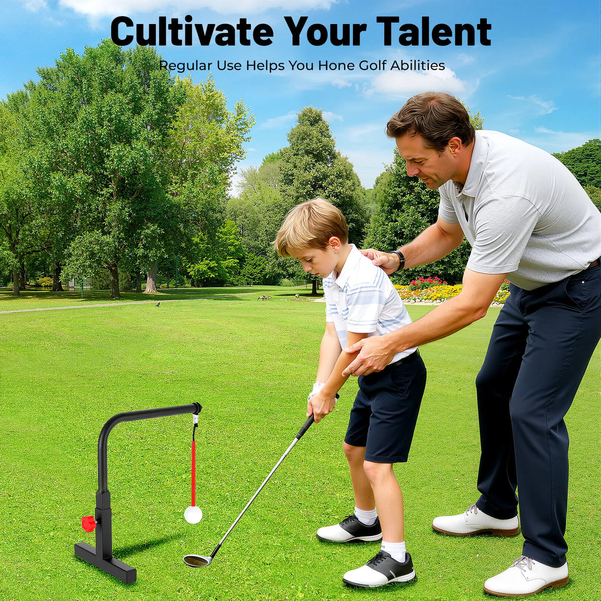 Golf Swing Trainer With Automatic Ball Return for Practice