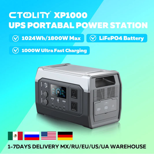 CTOLITY XP1000 1800W Portable Solar Generator Power Station LiFePO4 1024Wh
