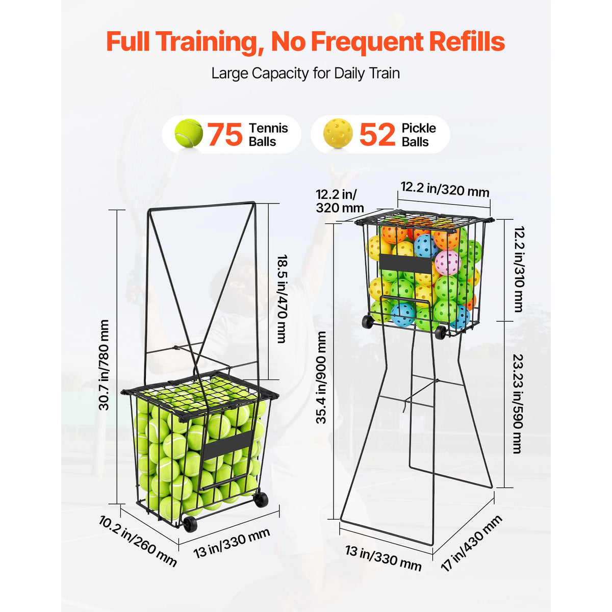 SucceBuy Portable Tennis Ball Hopper With Wheels For Training and Storage