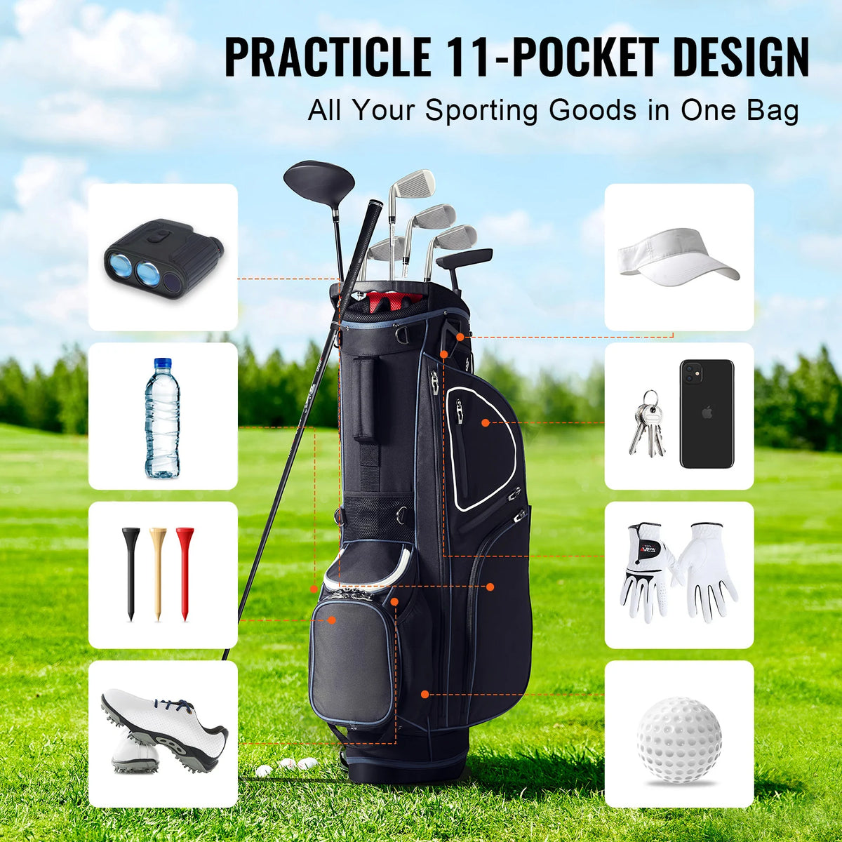 SucceBuy Golf Cart Bag With Organizer Divider Pockets Dust Cover