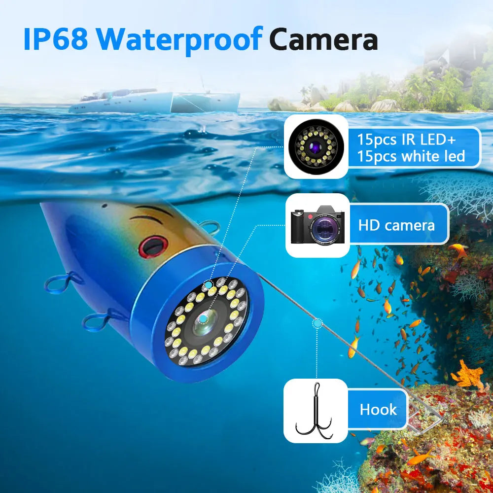 Mountainone Underwater Fishing Camera With Long Cable And LEDs