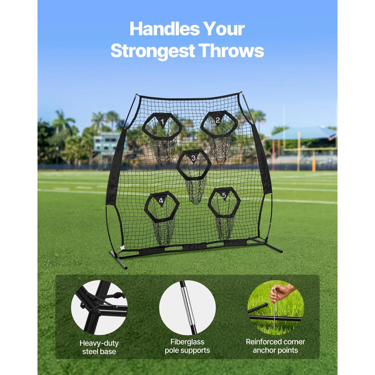 Football Target Net With Five Pockets For Quarterback Accuracy Training
