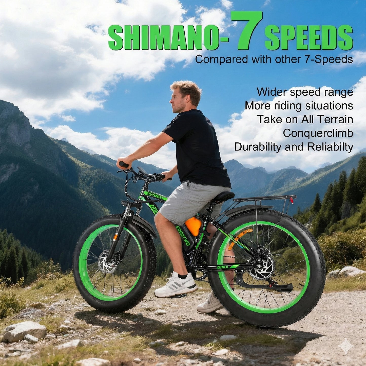 EOEOTWO 1000W Fat Tire Electric Bike With 48V Battery