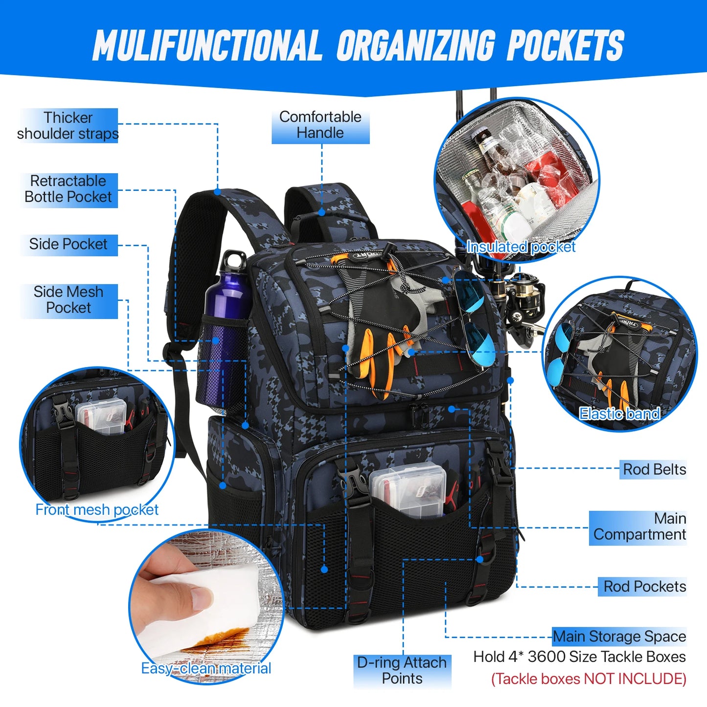 Fishing Backpack With Rod Holders And Rain Cover Tackle Bag