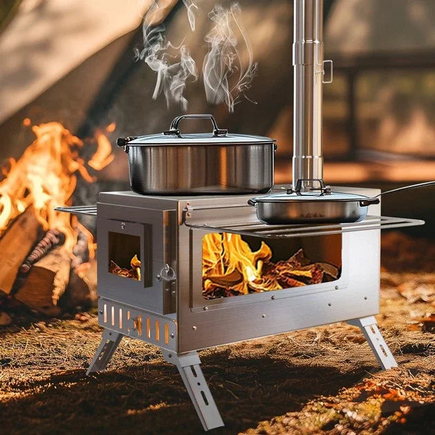 Portable Wood Burning Tent Stove With Stainless Chimney Pipes