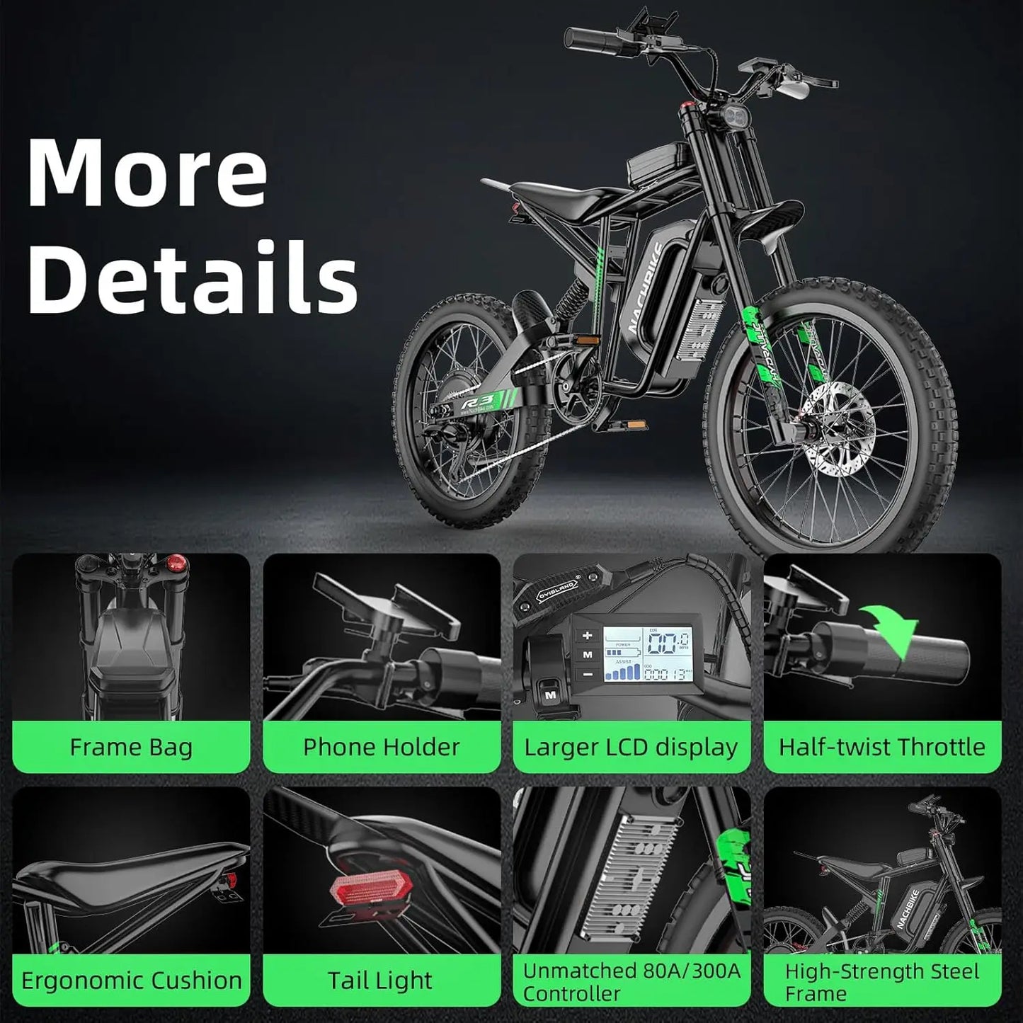 Nachbike R3 6000W Electric Dirt Bike 50 MPH 60V 25Ah