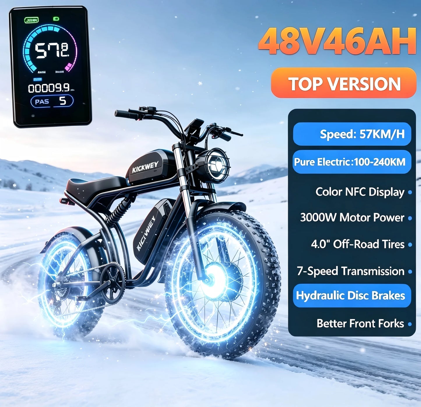 Kickwey K7 3000W Electric Bike, Off-Road Full Suspension E-Bike