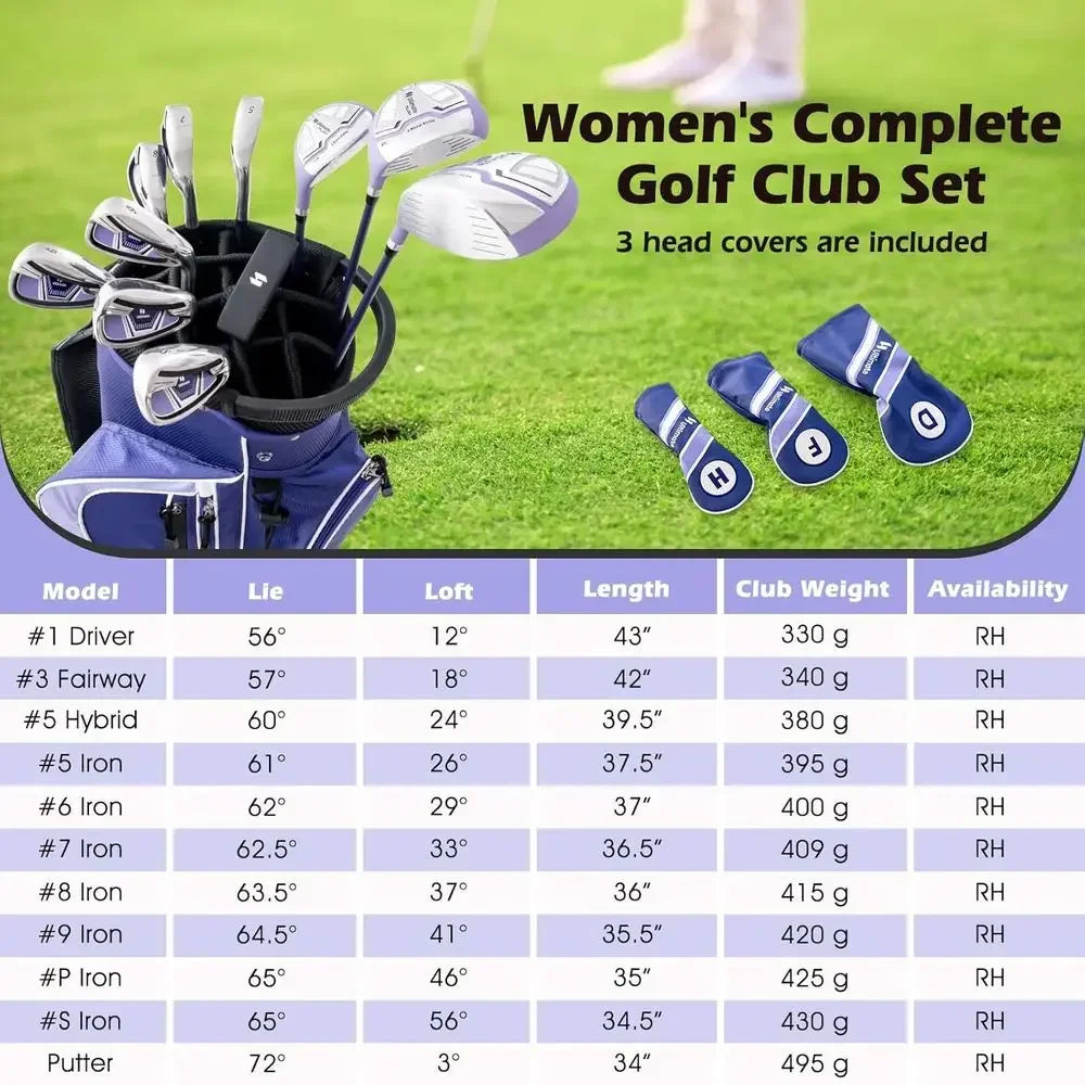 Women's Golf Set Featuring Driver Hybrid Irons Putter Cart Bag