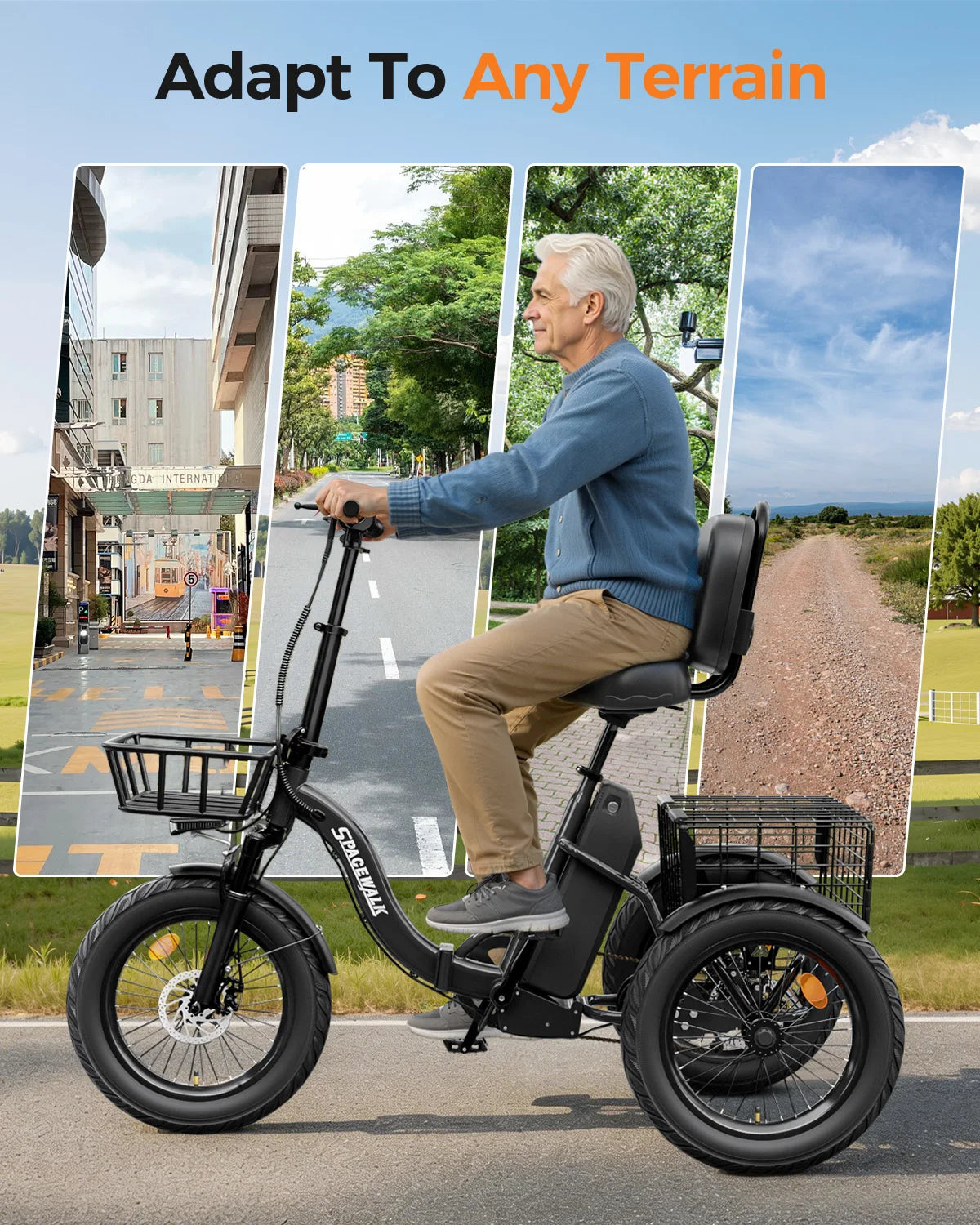 EILLEO Spacewalk Electric Tricycle for Adults with Cargo Basket