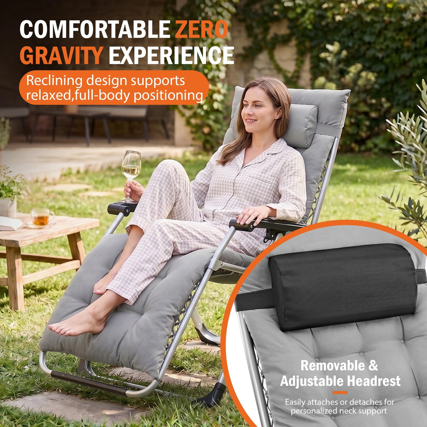 JHK Zero Gravity Reclining Camping Lounge Chair With Cup Holder Trays
