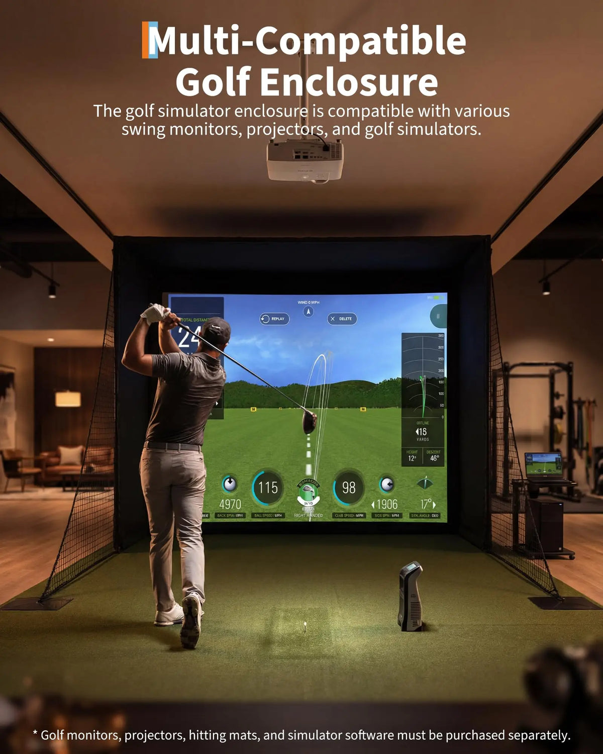 Golf Simulator Enclosure Package With Impact Screen And Safety Netting