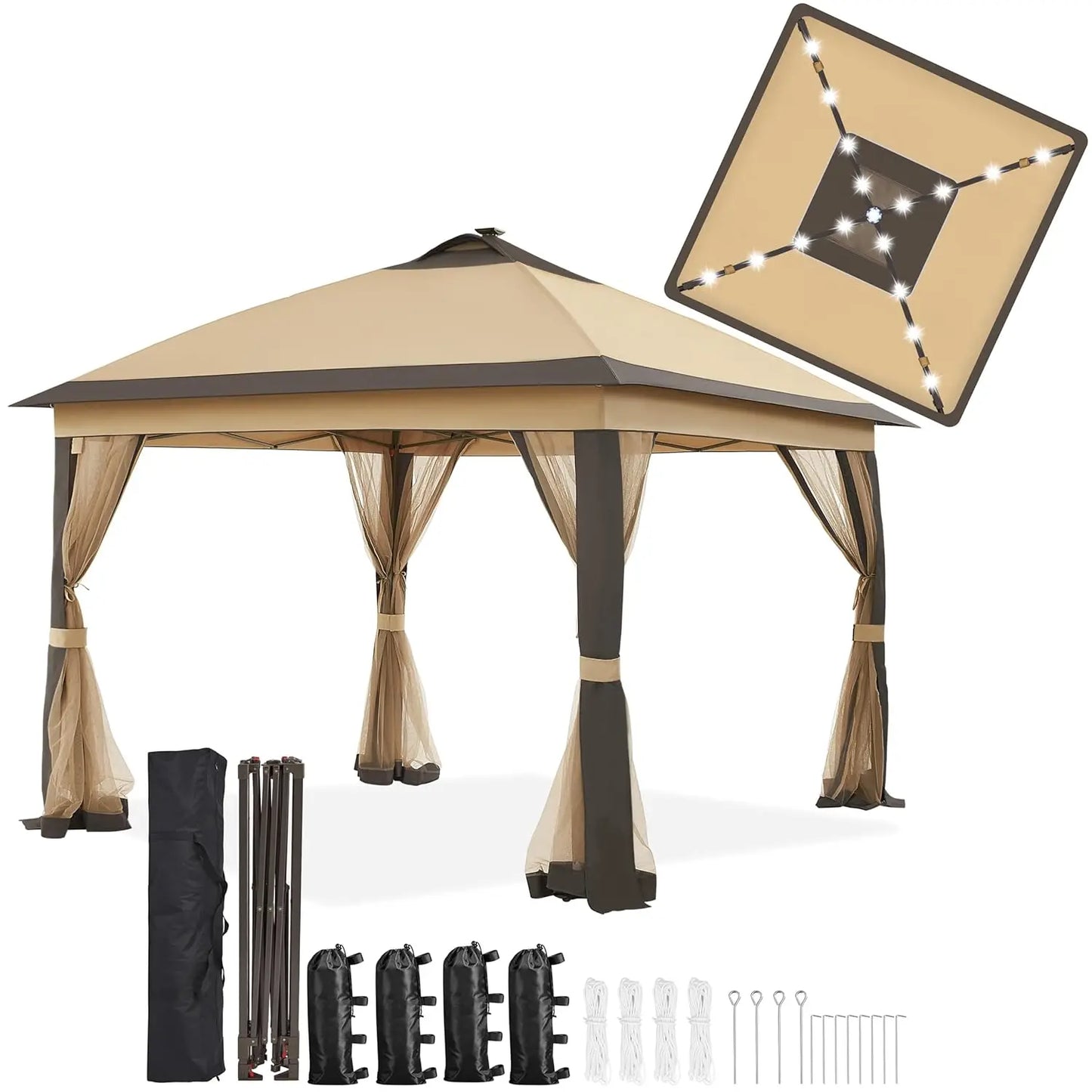 Pop Up Gazebo Canopy Instant Sun Shade Tent With Sandbags
