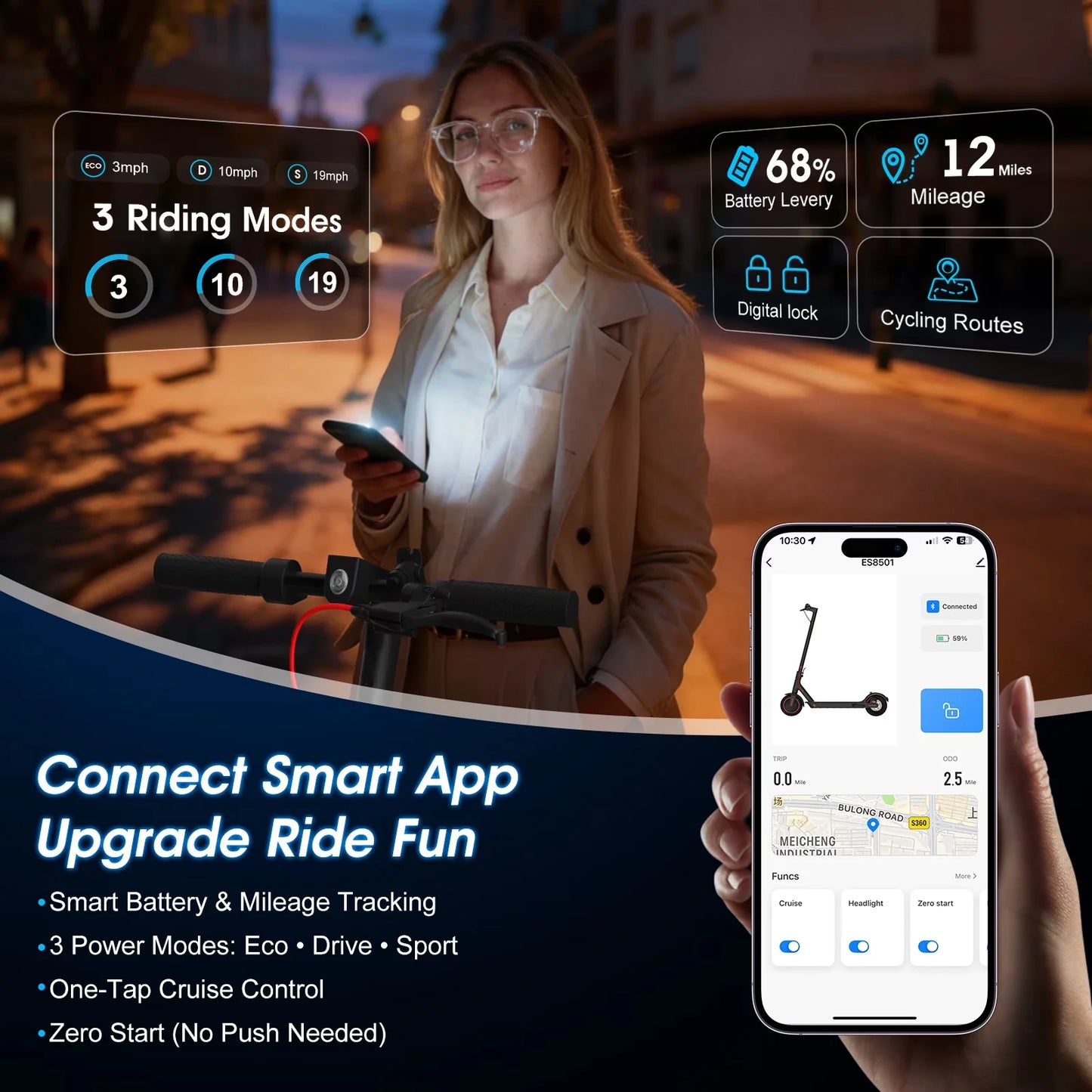 OBX 500W Folding Electric Scooter For Adults With App Control