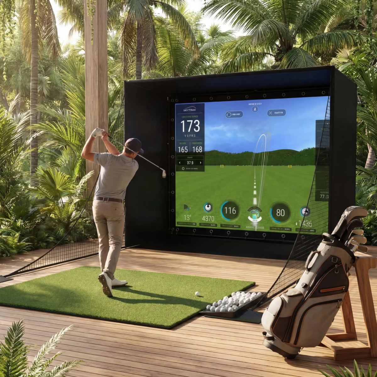 Golf Simulator Enclosure Package With Impact Screen And Safety Netting