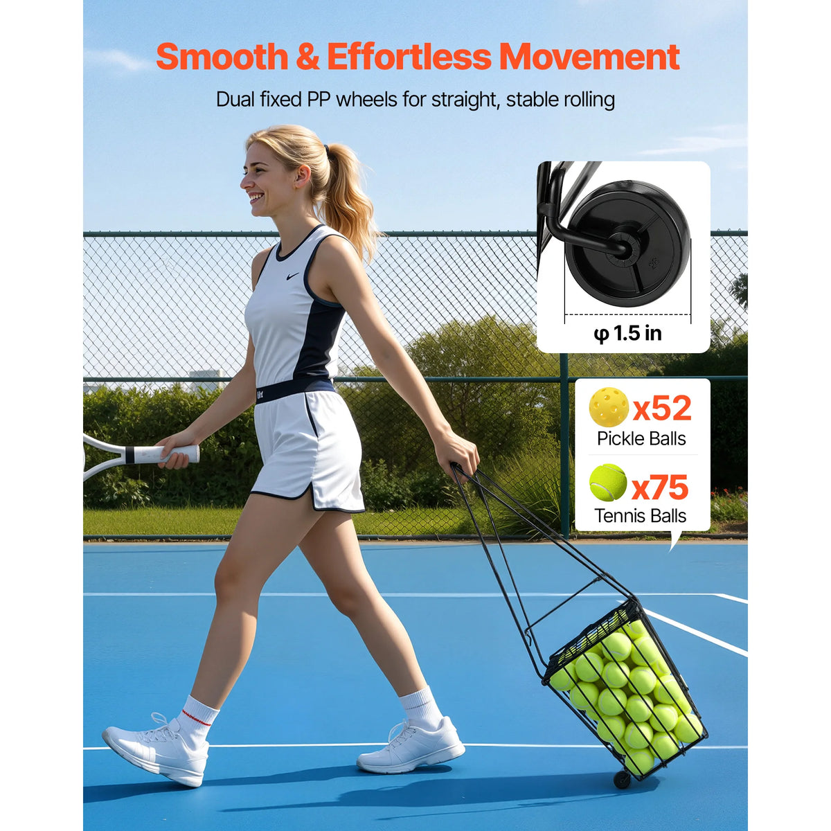 SucceBuy Portable Tennis Ball Hopper With Wheels For Training and Storage