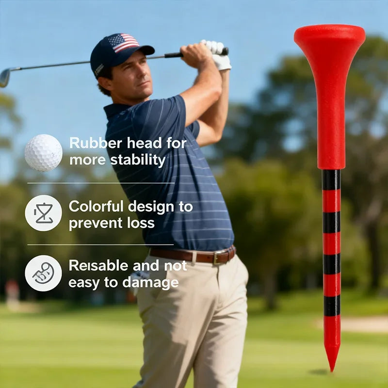 Unbreakable Golf Tees With Rubber Heads for Reduced Friction and Spin