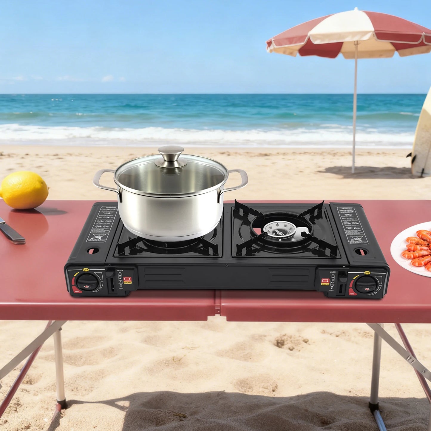 Two-Burner Portable Camping Stove 2.5KW Auto Ignition Butane LPG