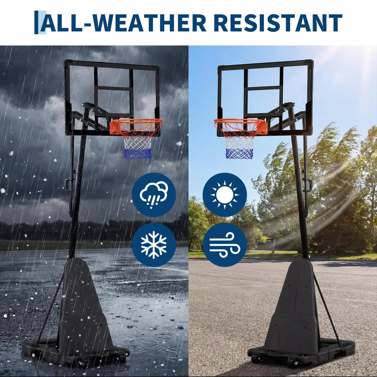 HiMISS Adjustable Portable Basketball Hoop With Fillable Base And Wheels