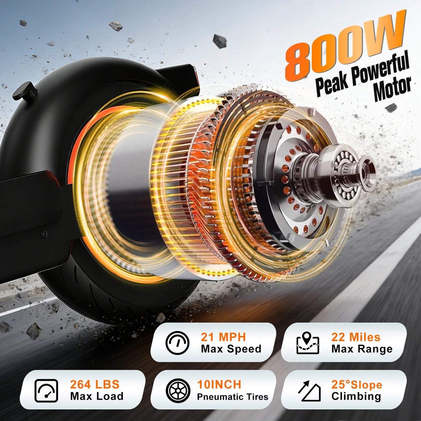 Portable Folding Electric Scooter 800W 21Mph Top Speed Daily Commuting