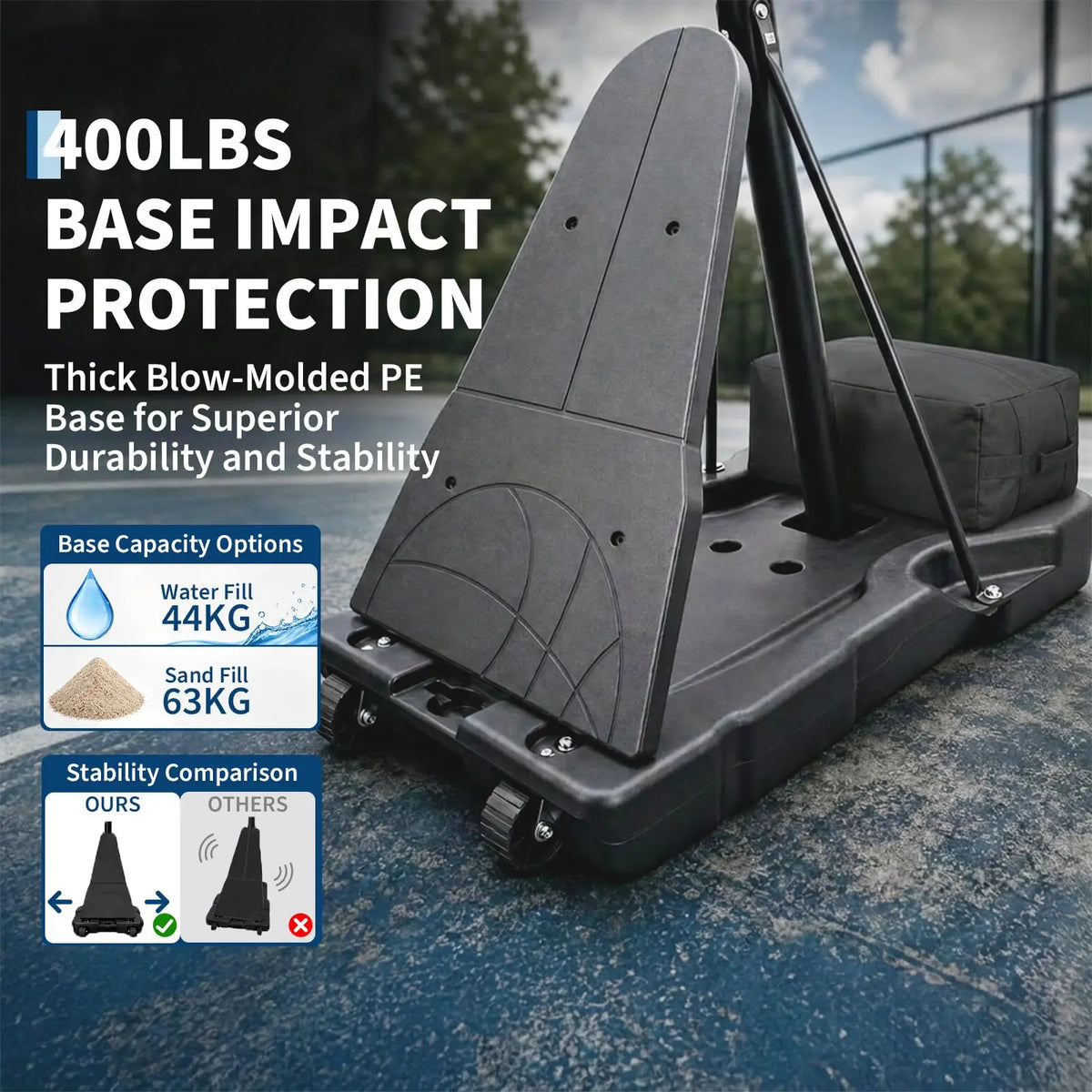HiMISS Adjustable Portable Basketball Hoop With Fillable Base And Wheels