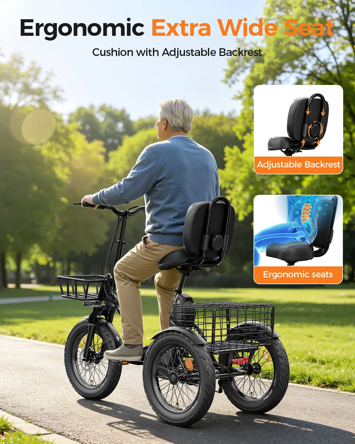 EILLEO Spacewalk Electric Tricycle for Adults with Cargo Basket