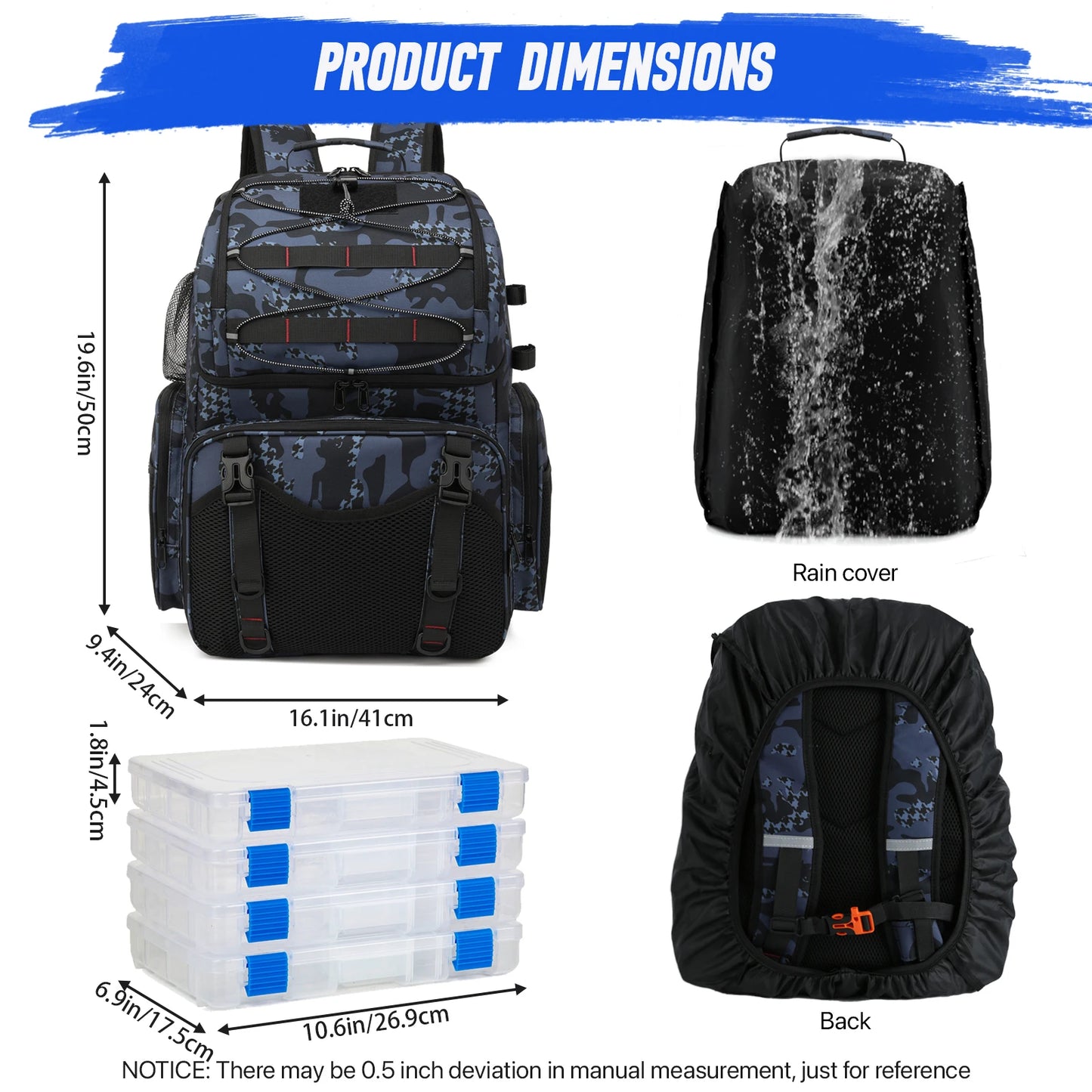 Fishing Backpack With Rod Holders And Rain Cover Tackle Bag