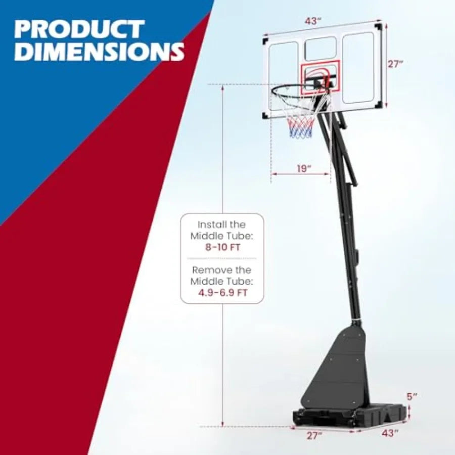 Portable Outdoor Basketball Hoop System With Shatterproof Backboard And Rebounder