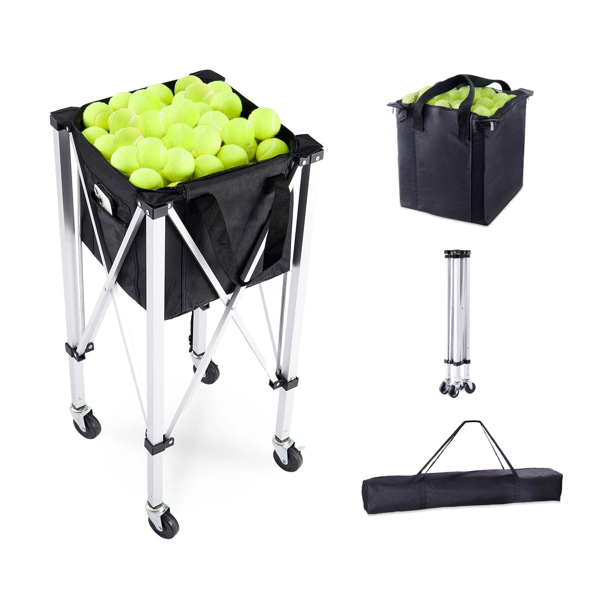 SucceBuy Foldable Tennis Ball Cart With Wheeled Basket Hopper