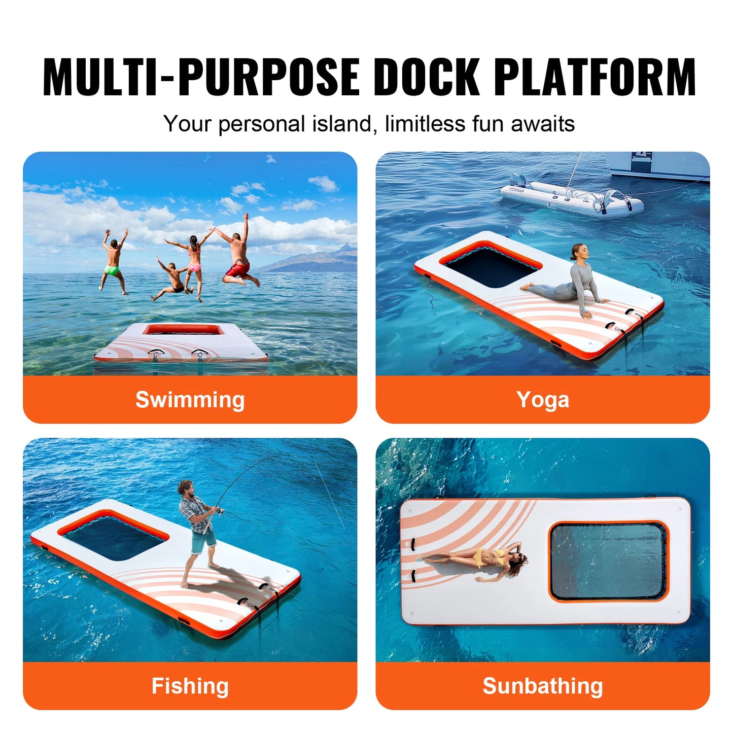 SucceBuy Inflatable Floating Dock Platform Non-Slip Water Mat