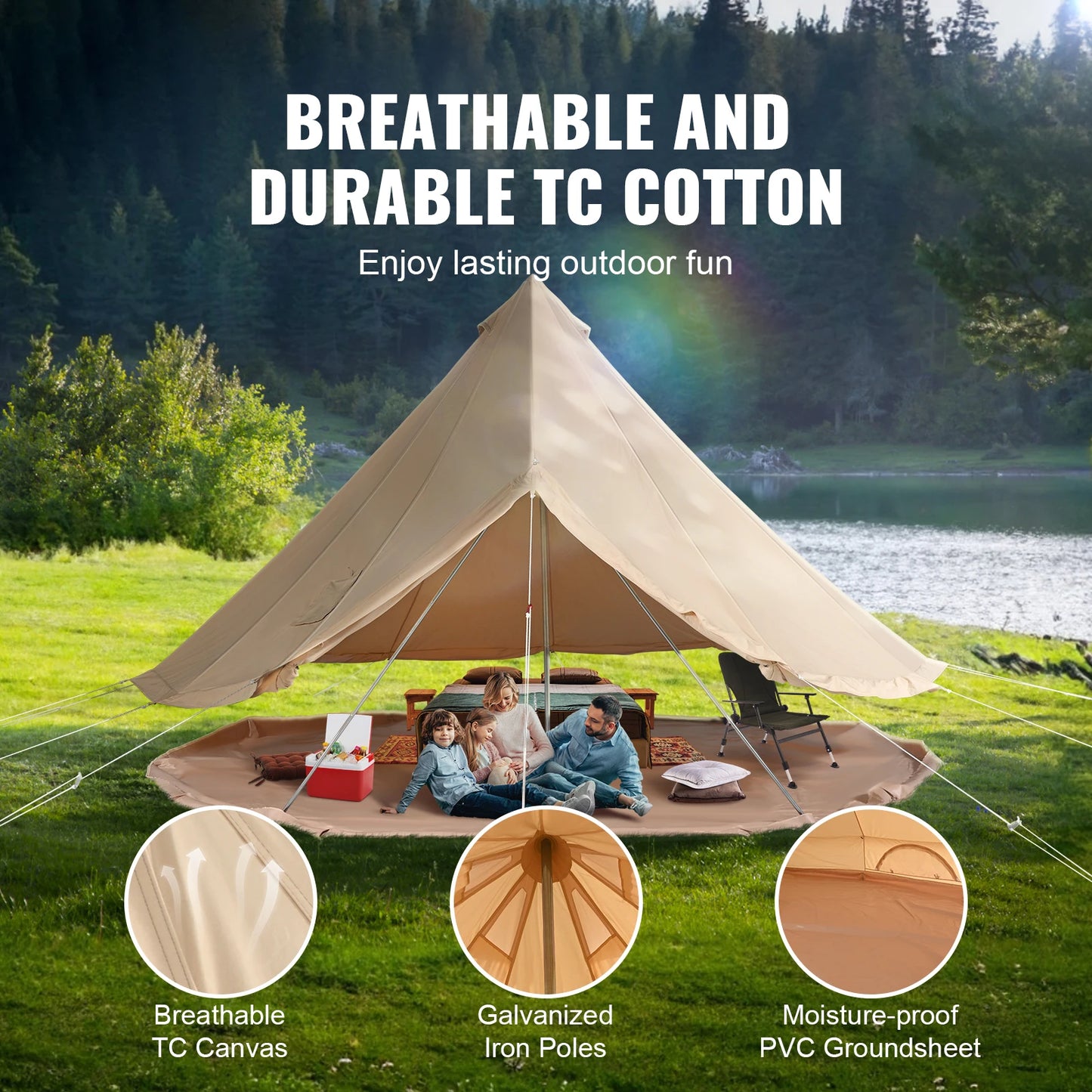 SucceBuy Canvas Bell Tent For Camping Breathable Sleeps 8 People