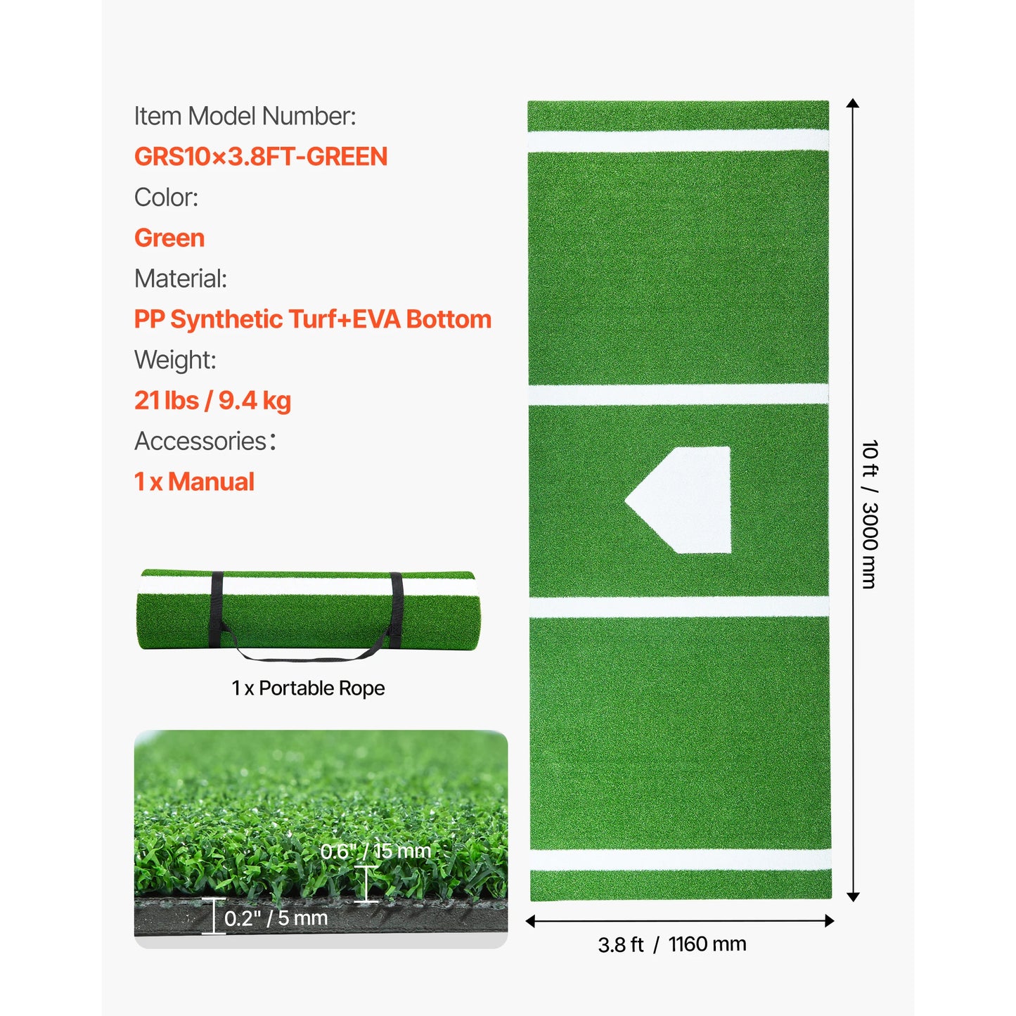 SucceBuy Portable Baseball Hitting Turf Practice Mat With Plate