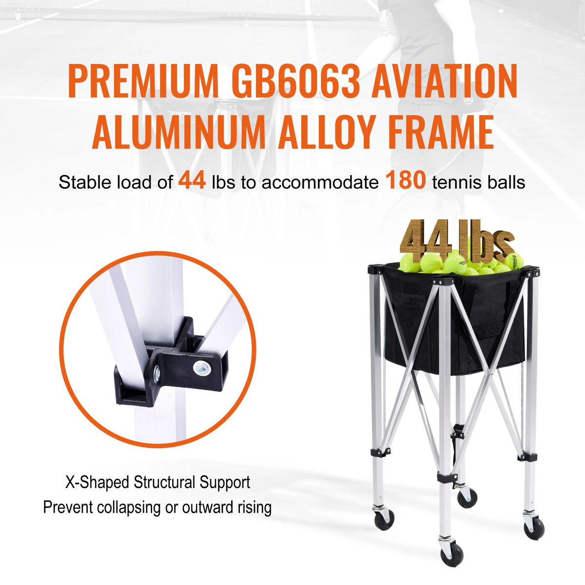 SucceBuy Foldable Tennis Ball Cart With Wheeled Basket Hopper