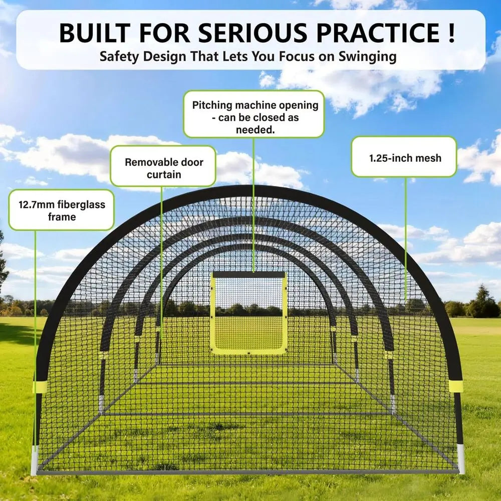 Portable Baseball And Softball Practice Cage With Pitching Machine Hole