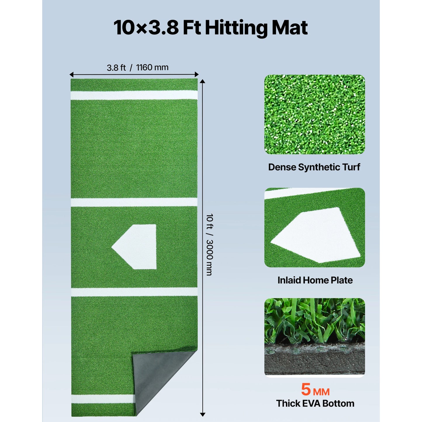 SucceBuy Portable Baseball Hitting Turf Practice Mat With Plate