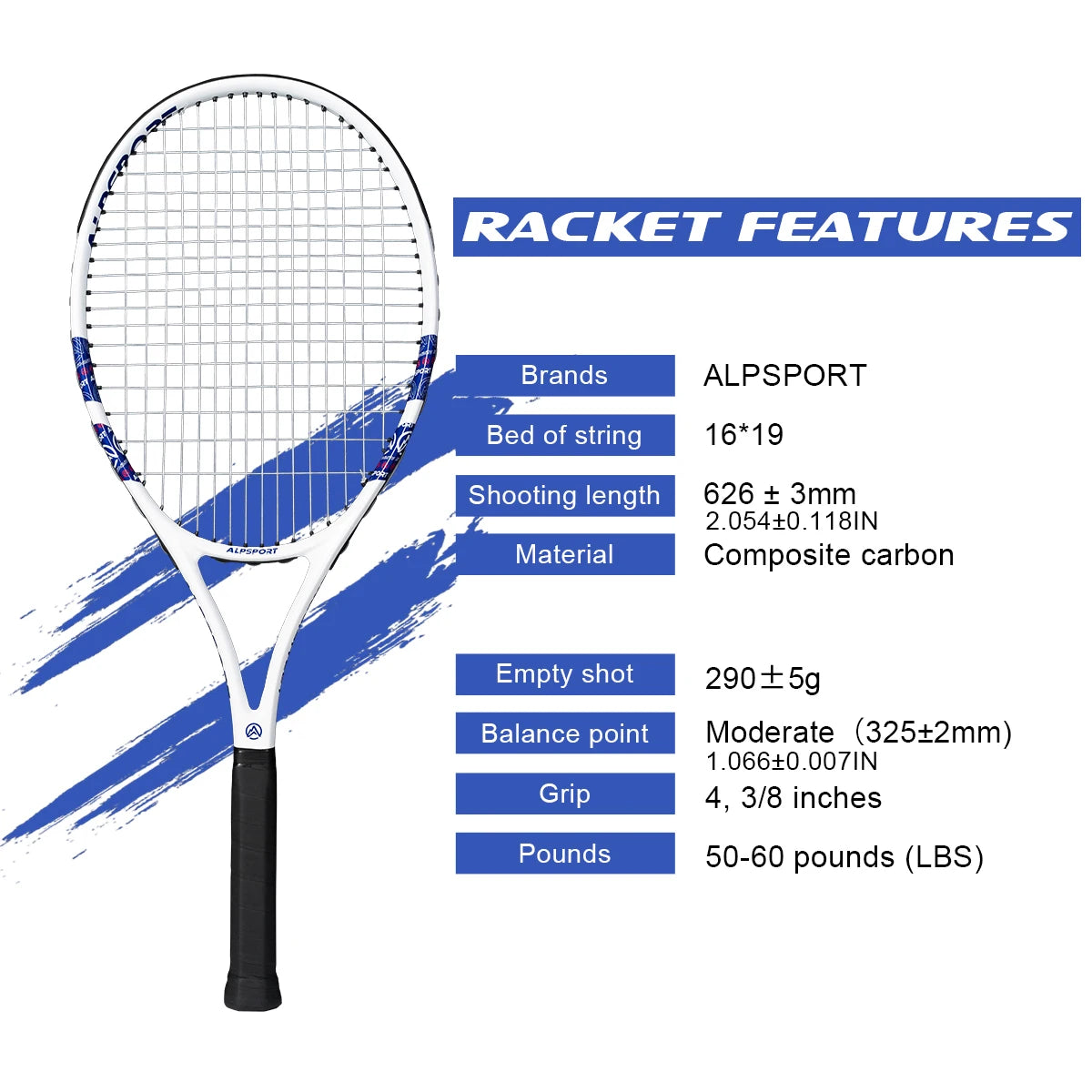 ALPSPORT Carbon Fiber Tennis Racket for Professional Training and Recreation