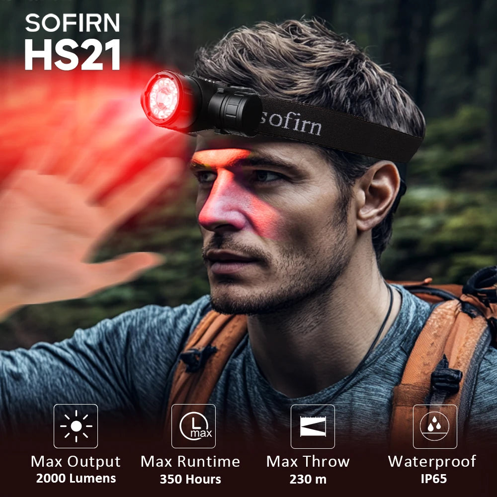 Sofirn HS21 Headlamp SFT40 LED 2000 Lumen USB C Rechargeable