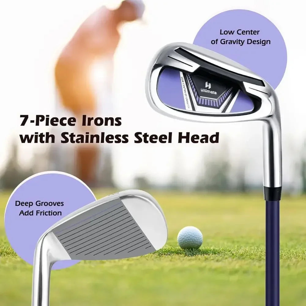 Women's Golf Set Featuring Driver Hybrid Irons Putter Cart Bag