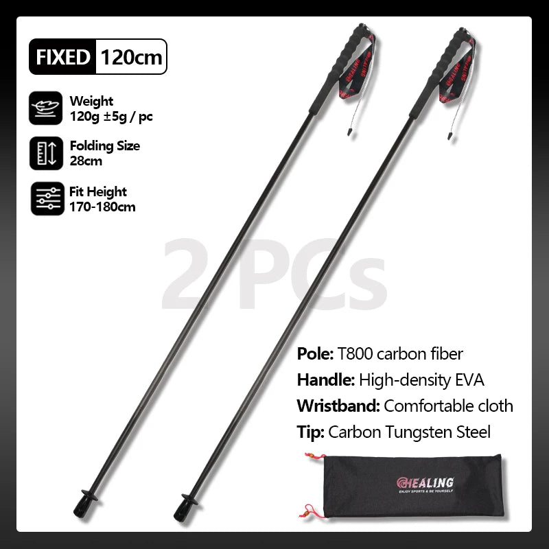 OKHEALING Ultralight Carbon Fiber Trekking Poles Anti Shock Foldable
