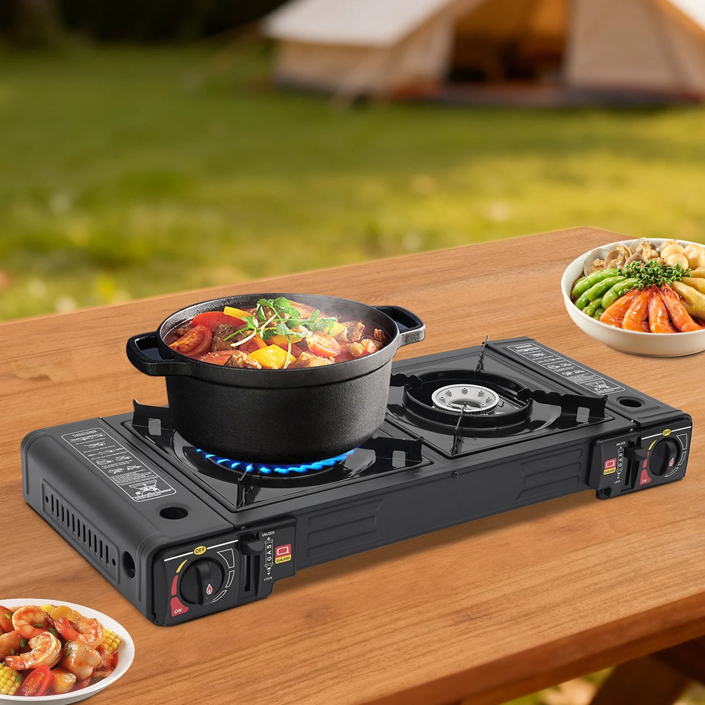 Two-Burner Portable Camping Stove 2.5KW Auto Ignition Butane LPG