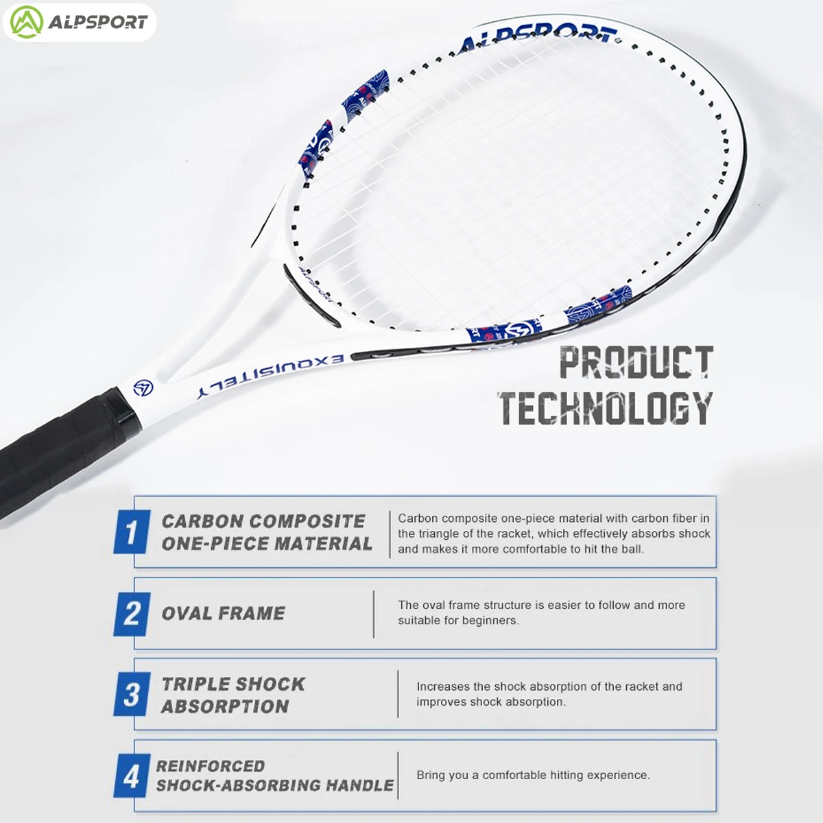 ALPSPORT Carbon Fiber Tennis Racket for Professional Training and Recreation
