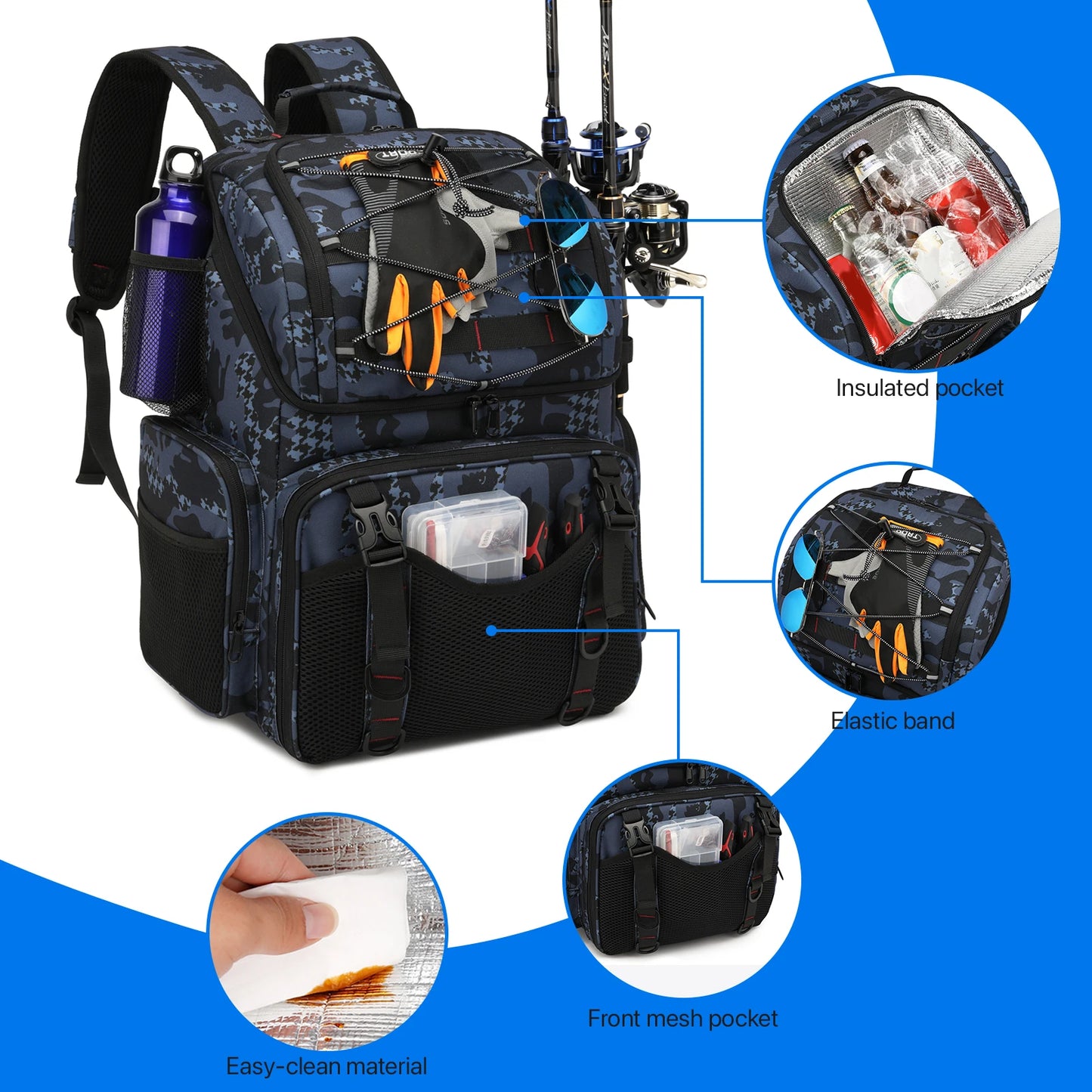 Fishing Backpack With Rod Holders And Rain Cover Tackle Bag